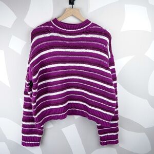 Ann Taylor Burgundy Striped Crew Neck Sweater | M